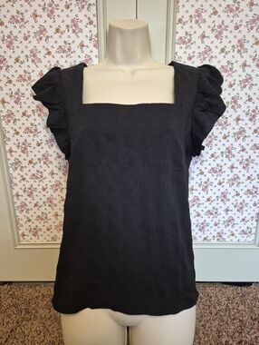 New SHEIN Black Ribbed Square Neck Top Size M